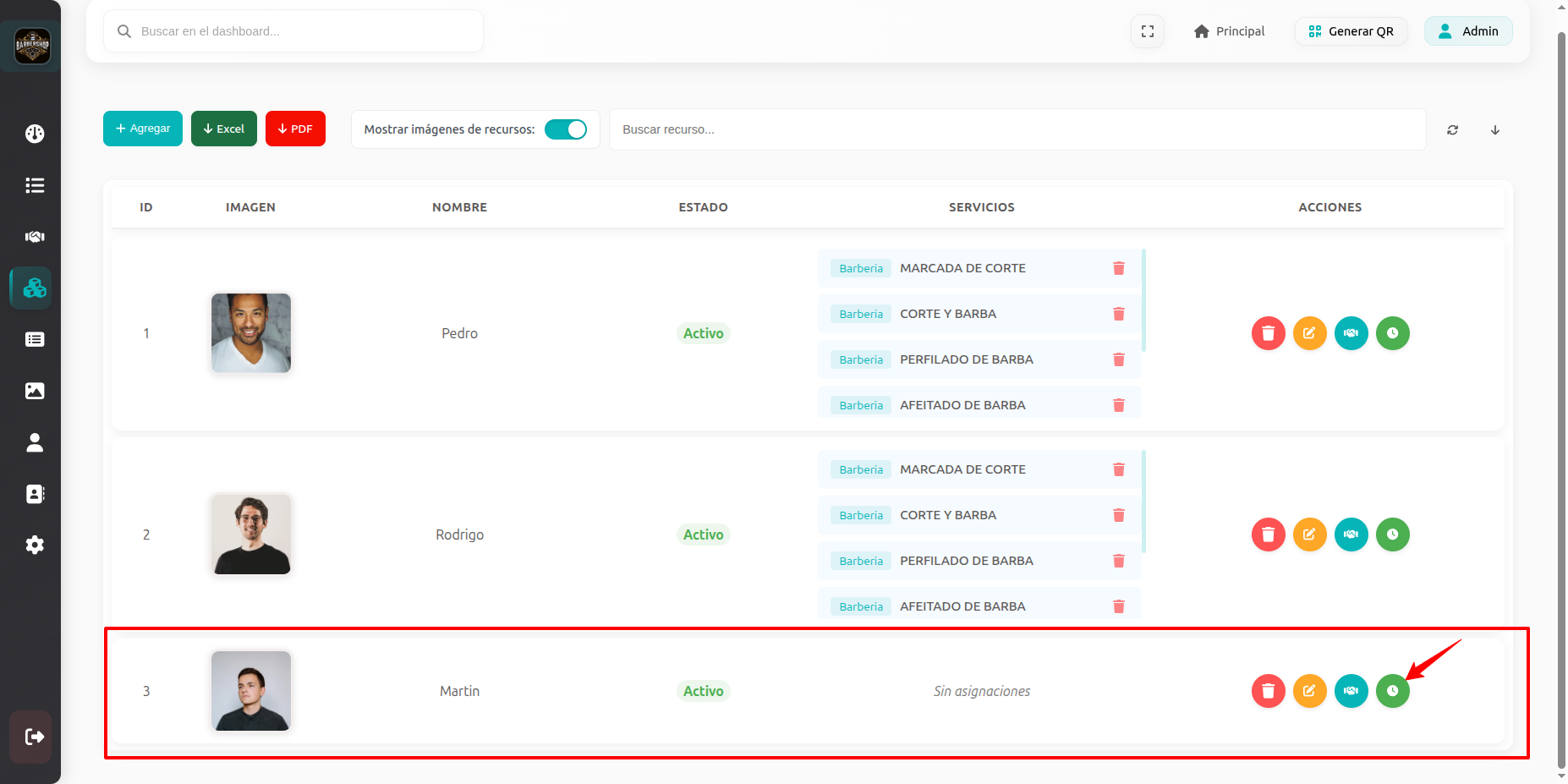Configurar horarios del recurso