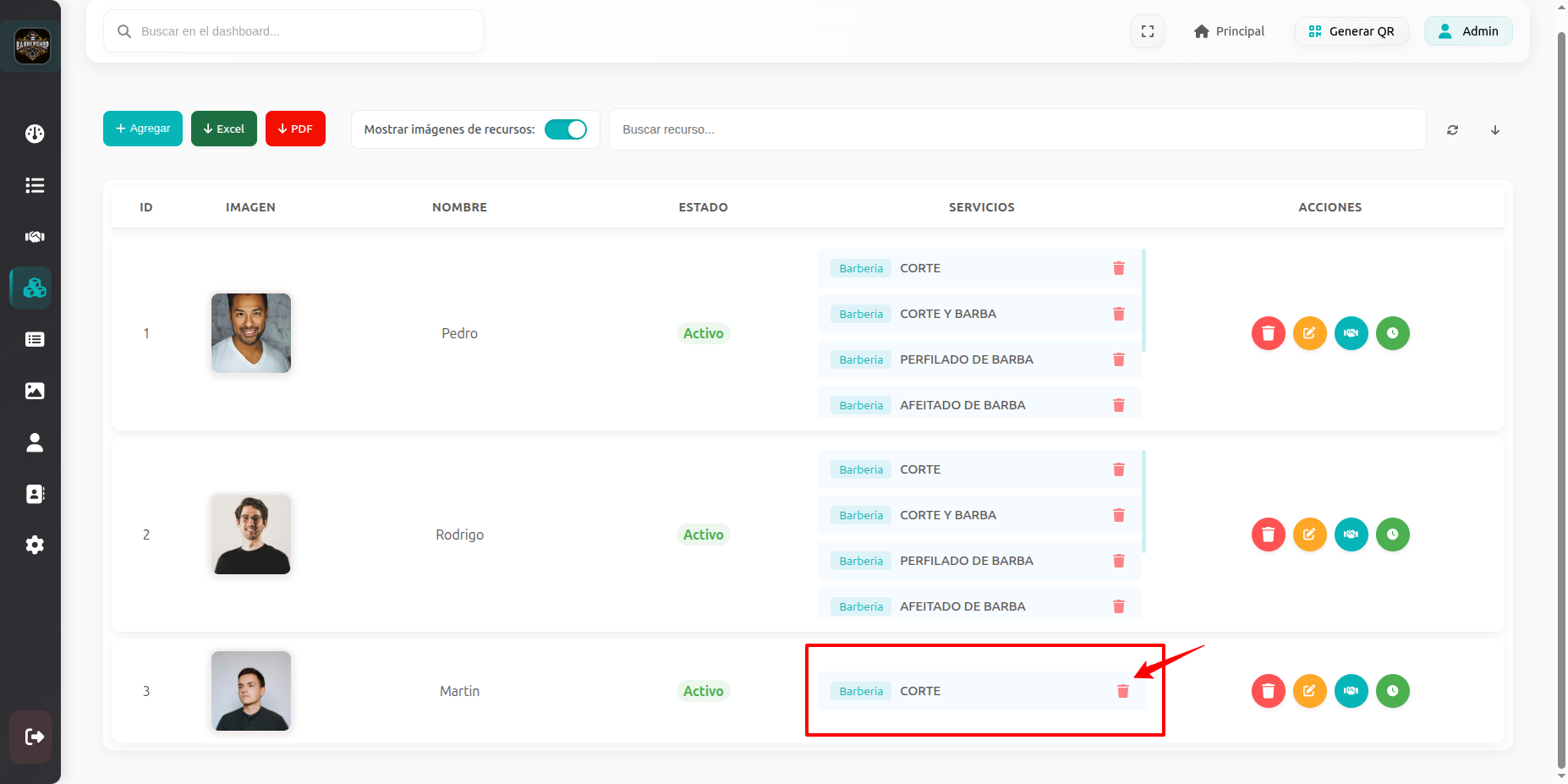 Visualizar servicios asociados